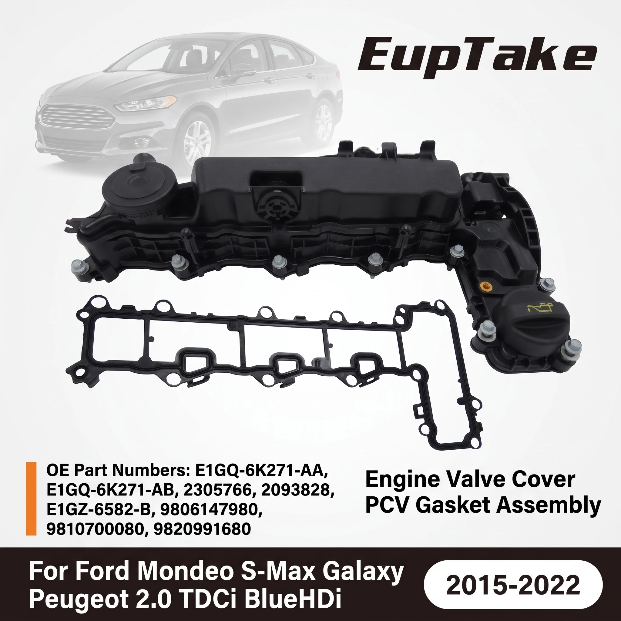 Engine Valve Cover Assembly PCV Gasket for Ford Mondeo S-Max Galaxy Peugeot 2.0 TDCi BlueHDi E1GQ6K271AB 9806147980 2305766