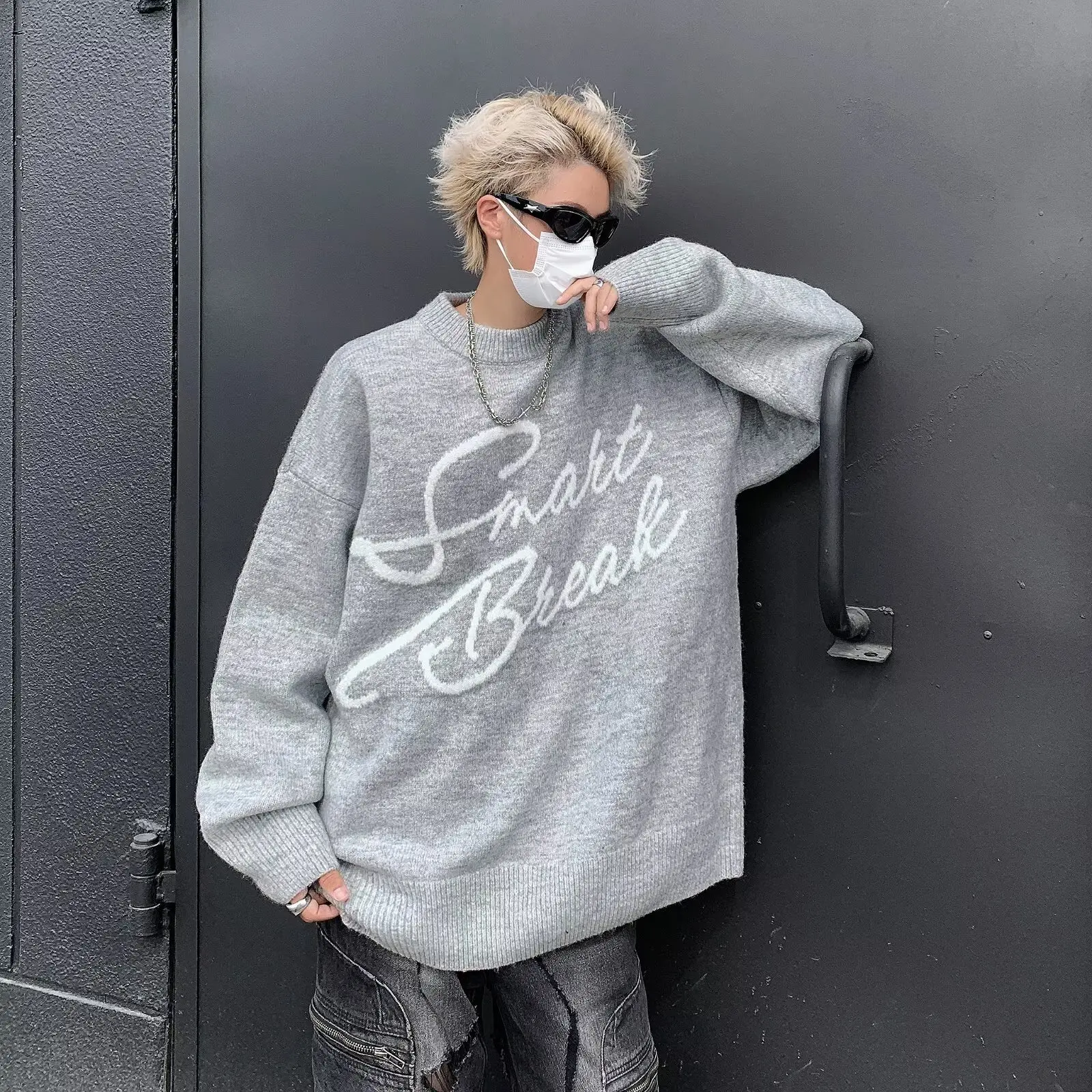 Pullover Männer Herbst Amerikanischen Retro Oansatz Alle-spiel Chic High Street Strickwaren Mode Hip Hop Harajuku Beliebte Langarm täglichen