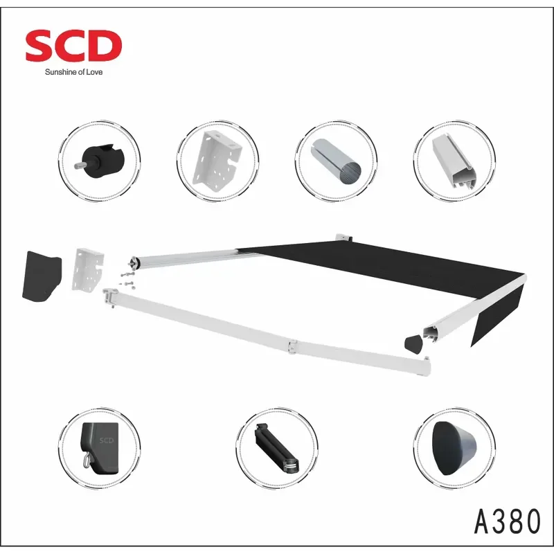 Electric Patio Awning Aluminum Frame Chain Arm Outdoor Full Box Folding Garden Sunshade Canopy for Terrace Balcony Protection