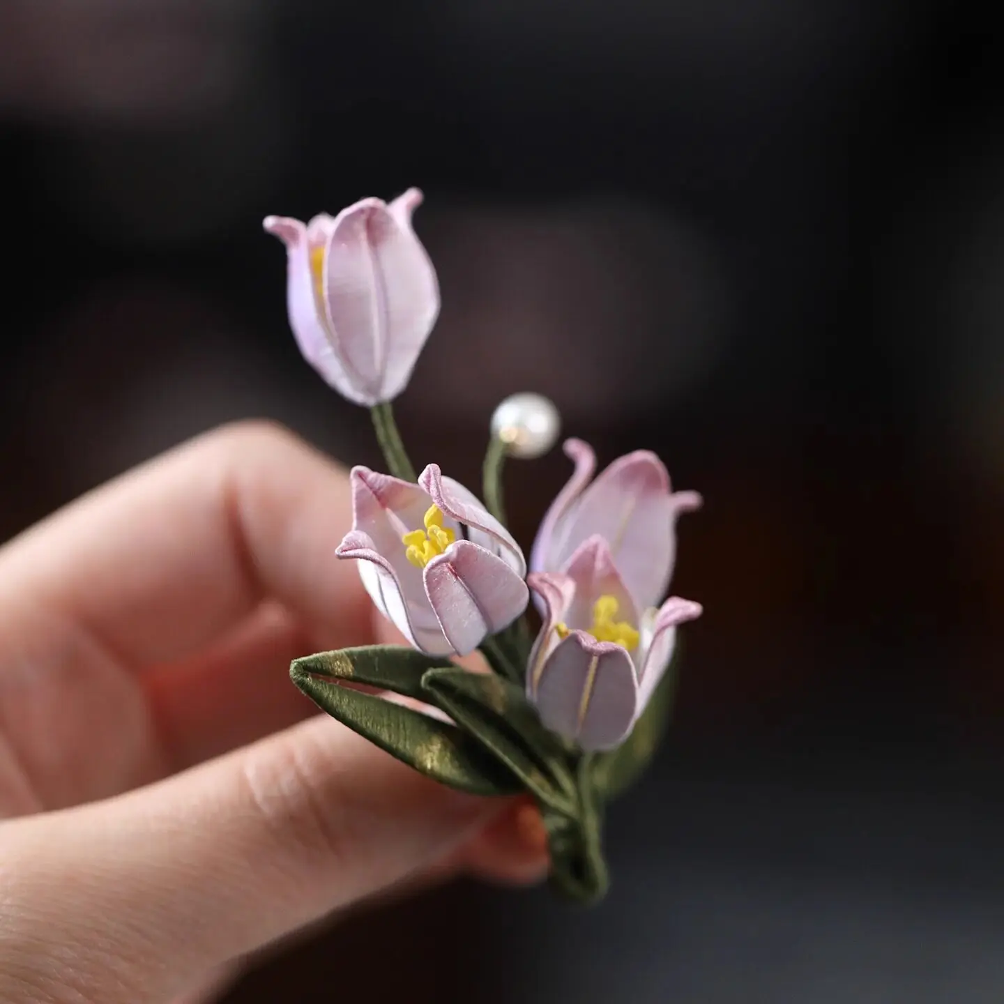 Chinese Handmade Silk Wrapped Lily Of The Valley Brooch Lucky Fortune Blessing Pin For Women Qipao Coat Elegant Winter Jewelry