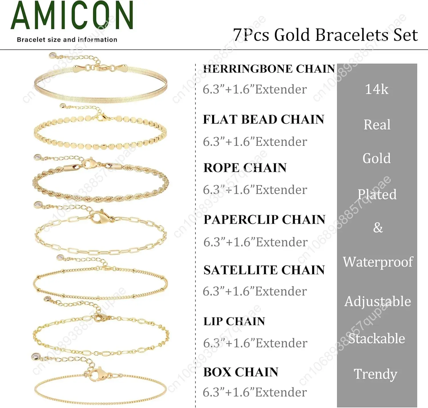 Goldarmbänder für Frauen, zierliches 14K vergoldetes Stapel-Set, trendige, stapelbare, nicht anlaufende Büroklammer-Kettenarmbänder, Goldschmuck Se