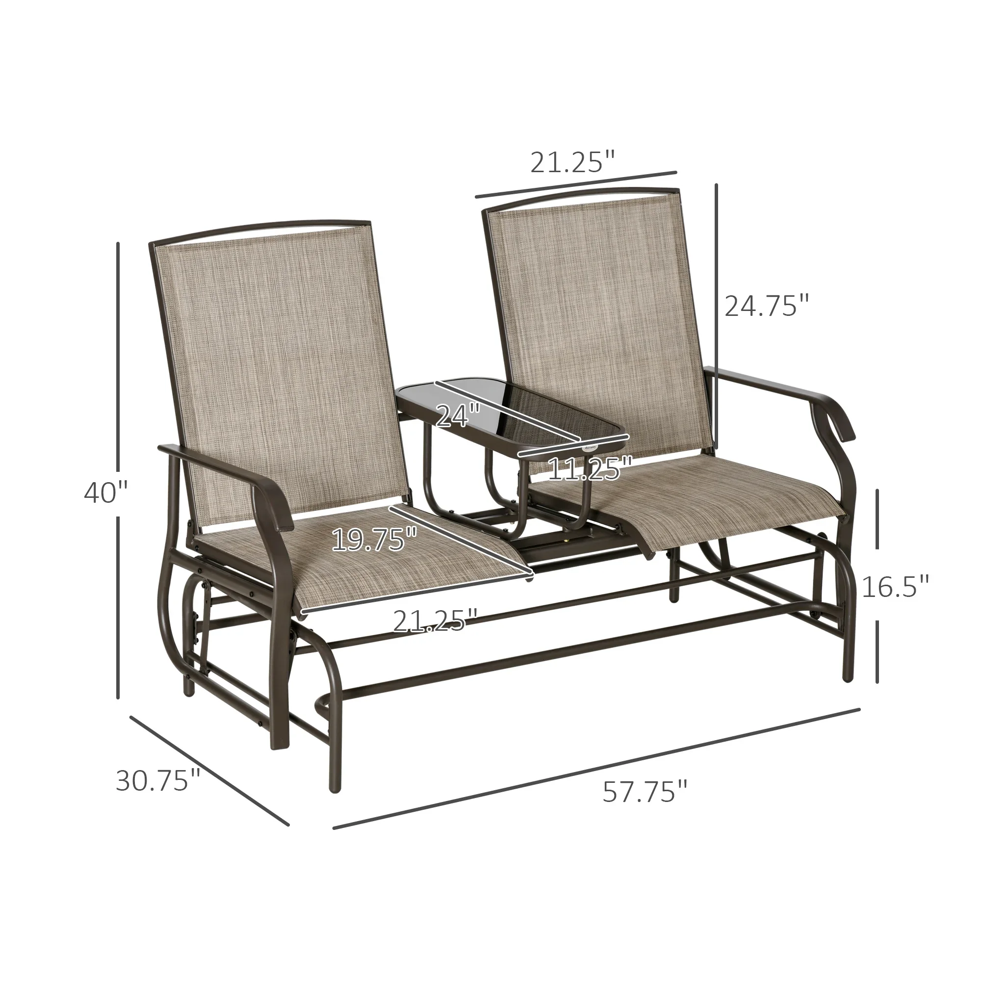 كرسي هزاز للفناء المنزلق، مقعد Loveseat لشخصين، أثاث خارجي على سطح السفينة