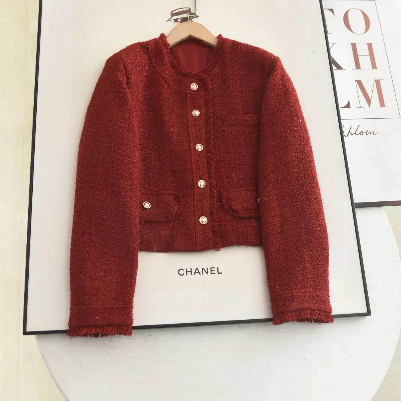 

Ele Red Sle Jaet Women's round Ne Outerwear Luxury Design Spring 2026 New Arrival Lady's ort Coat