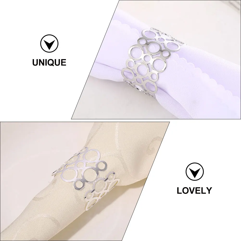 

12pcs Silver Napkin Rings Hollow Circle Tableware Decor Stainless Steel Party Banquet Wedding Dinner Accessories