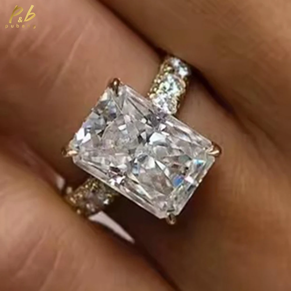 

Женские кольца PuBang Sparkling 3EX VVS1 D цвета 10 карат с муассанитом, драгоценные камни с измельченным льдом, сияющей огранки, оправа из цельного золота 14 карат с GRA