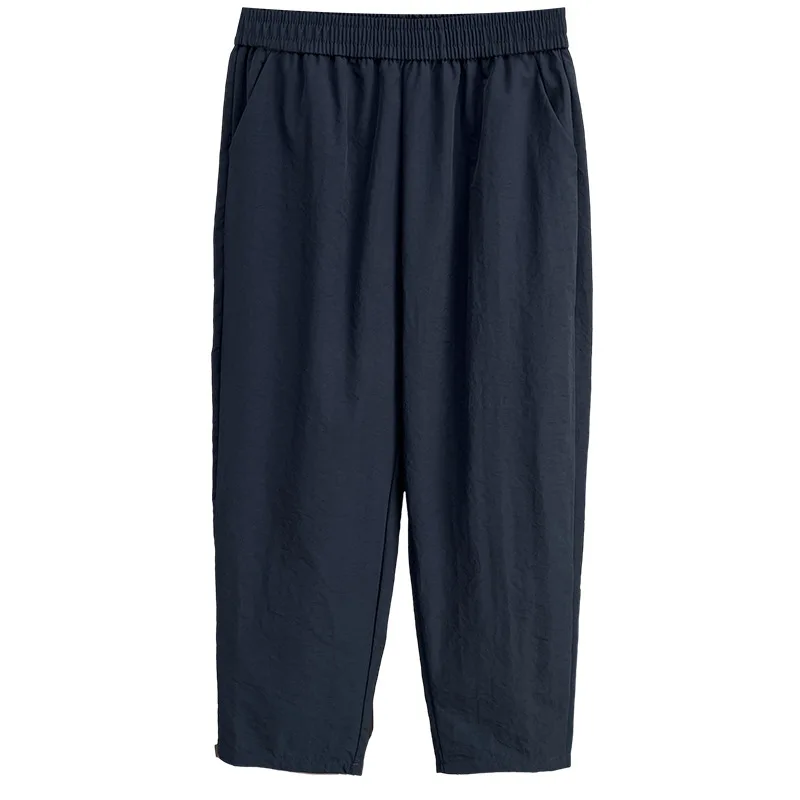 

2025 Брюки-шаровары больших размеров, новые летние повседневные легкие брюки с эластичной резинкой на талии, однотонные, 100 кг, женские штаны до щиколотки 8616