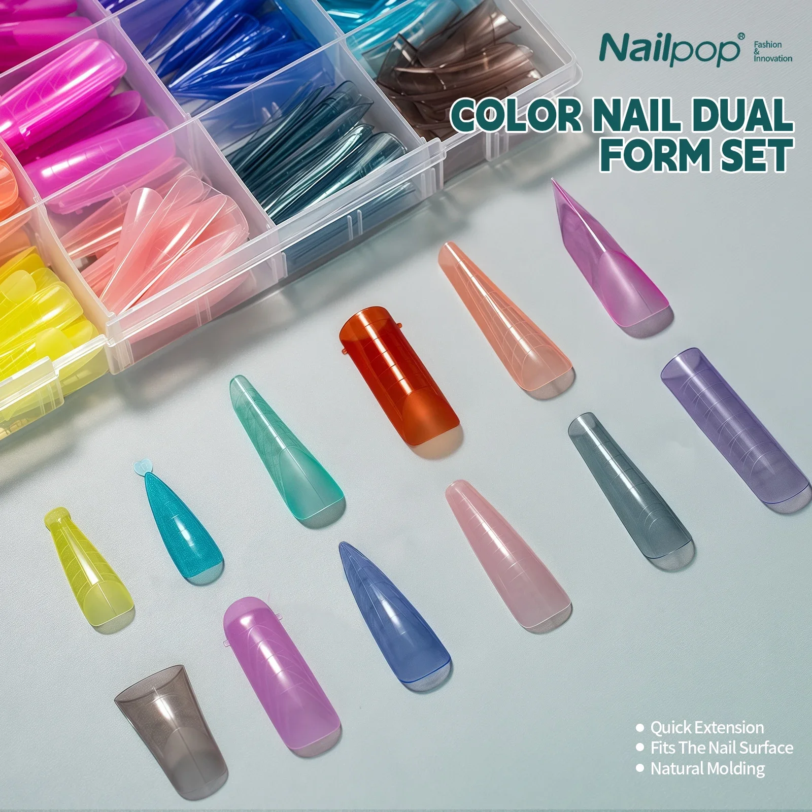 

Nailpop Color Nail Dual Forms Set Full Nail Forms for Polygel Reusable Nail Tips Nail Extension Forms Acrylic Nail Dual Forms