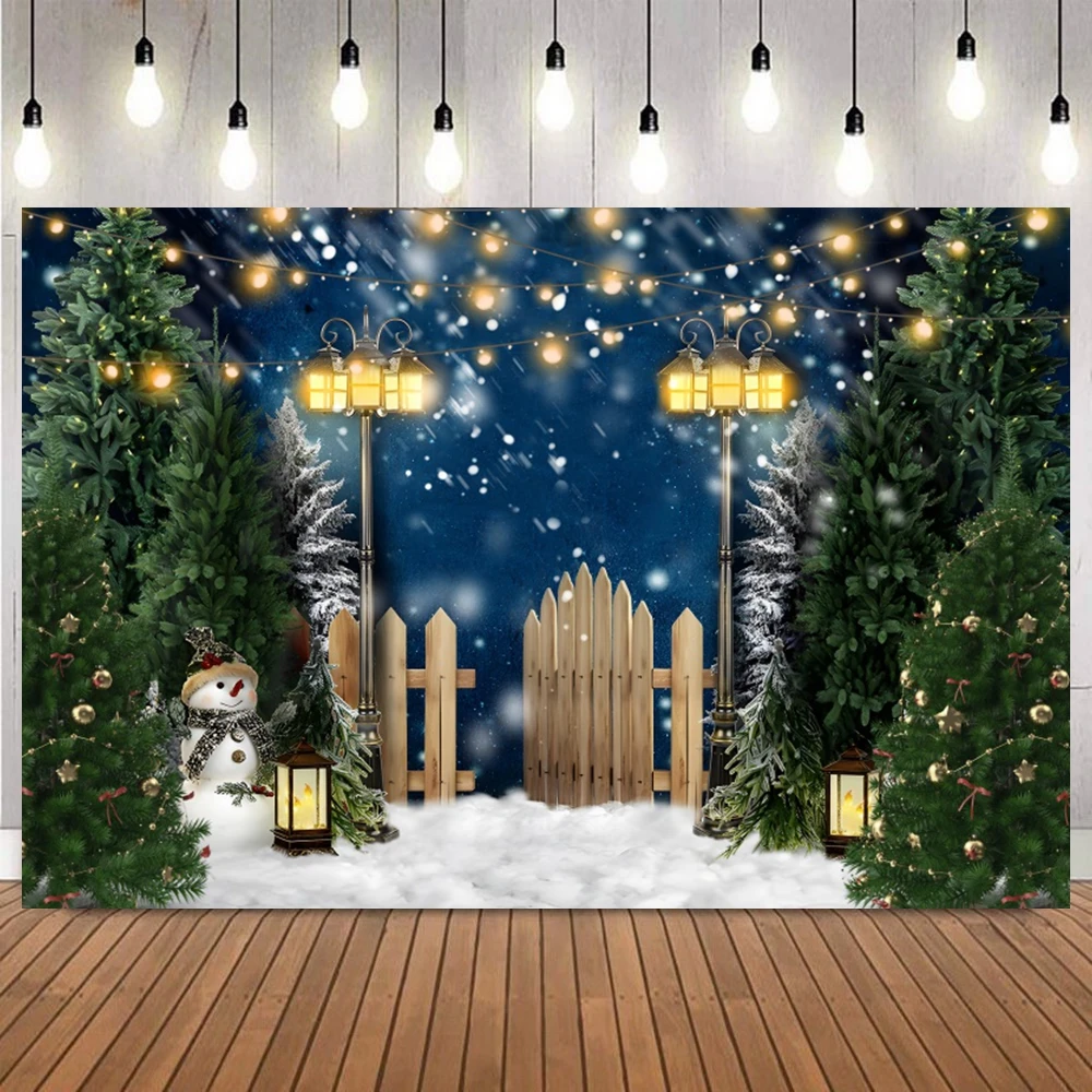 Winter Christmas Photography Backdrop Xmas Rustic Barn Wood Door Xmas Tree Snow Kids Adult Family Party Banner Decor Background