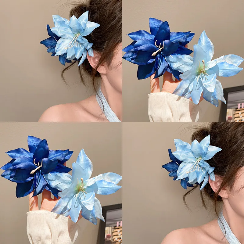 Retro Lily Flower Hairpin Valentine Headwear Girl Aesthetic Side Clip Hair Accessories Artificial Floral Hair Clip Festival Gift image 2