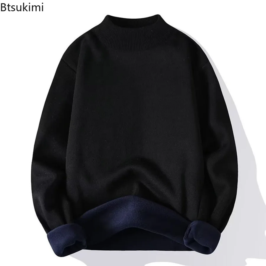2025 Winter New Men's Half High Collar Thickened Knitted Sweater Casual Base Layer Top Motorcycle Base Layers Warm Cozy Pullover