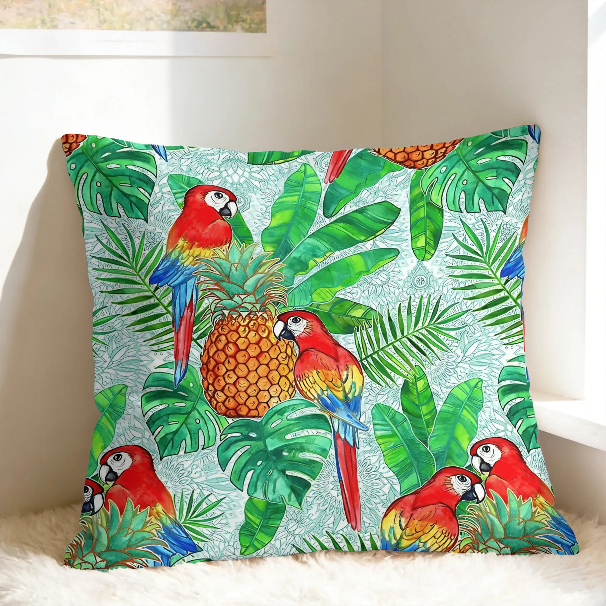 Tropical Parrot Palm Pillow Cover  Square Cushion Cover Fashion Pillow Case For Living Room Bed Chair