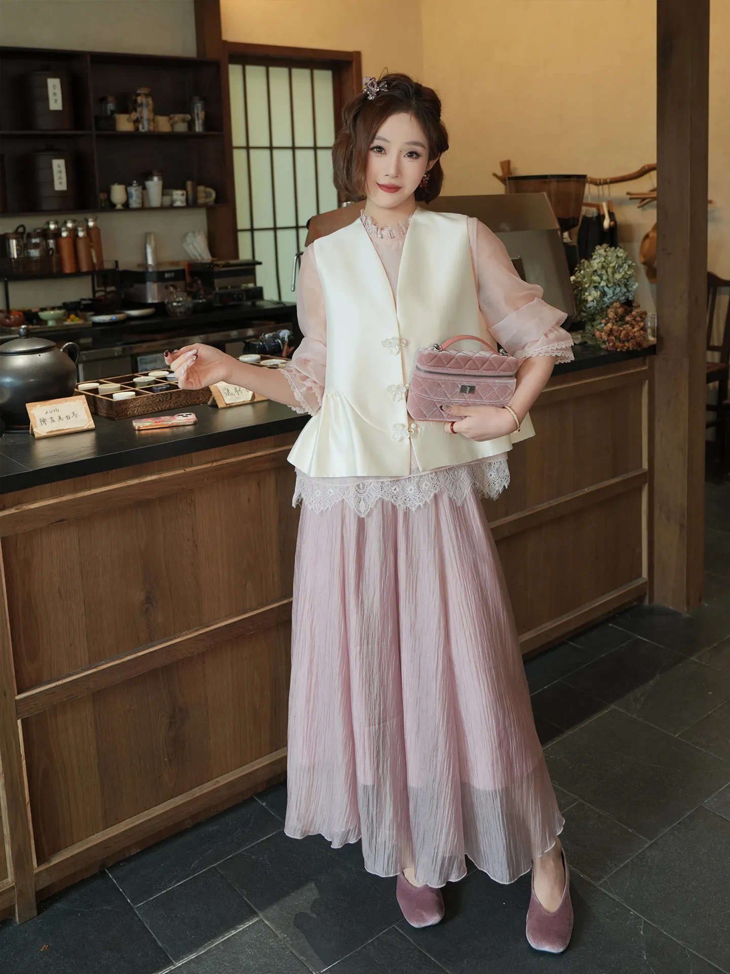 

Yolo Flower Shadow Pink Plum Tassel Long Skirt Set Women's Elastic Waist Gown Draping Puffy Summer Fashion Ensemble