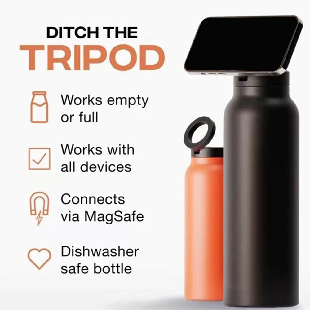 24oz Insulated Stainless Steel Sports Water Bottle with Magnetic Lid & Phone Holder - BPA-Free Perfect for Outdoor Activities