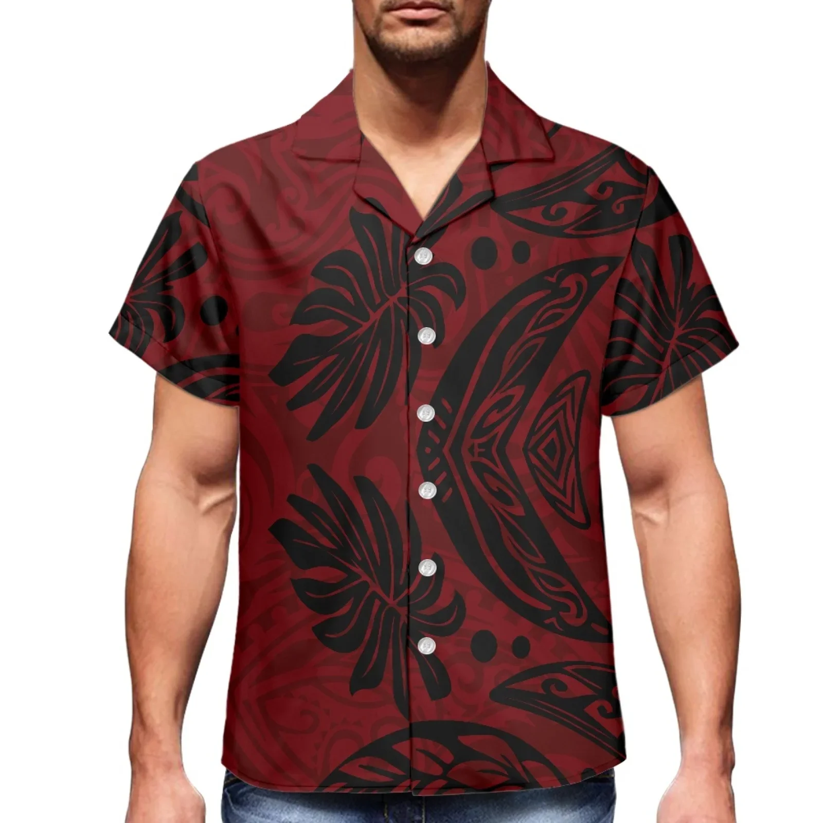 Polynesian Tonga Hawaii Fiji Guam Samoa Pohnpei Tribal Tattoo Prints Clothes Women Dress Matching Men Shirt Red Lovers' Clothes