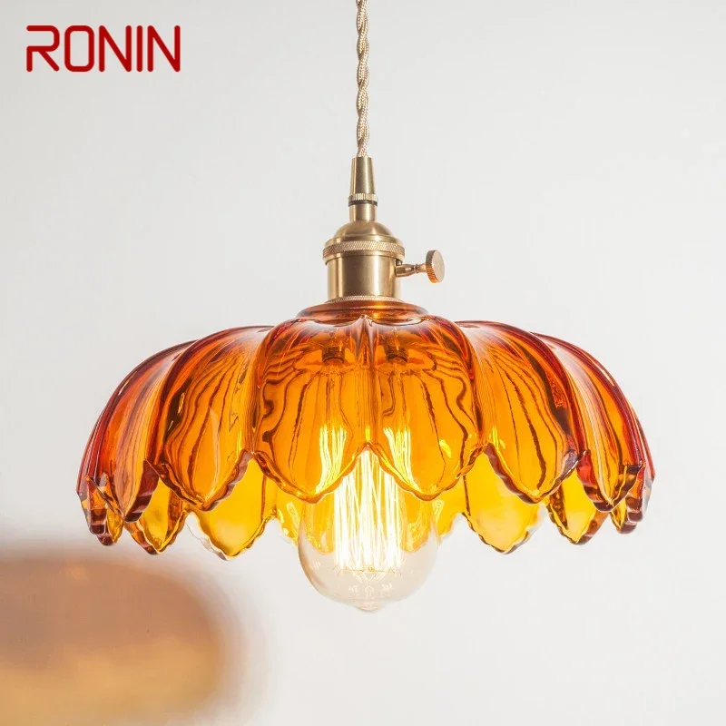 

RONIN RONIN Nordic Brass Pendent lamp Modern Bedroom Bedside lamp Color Glass LED Restaurant Bar Aisle Chandelier