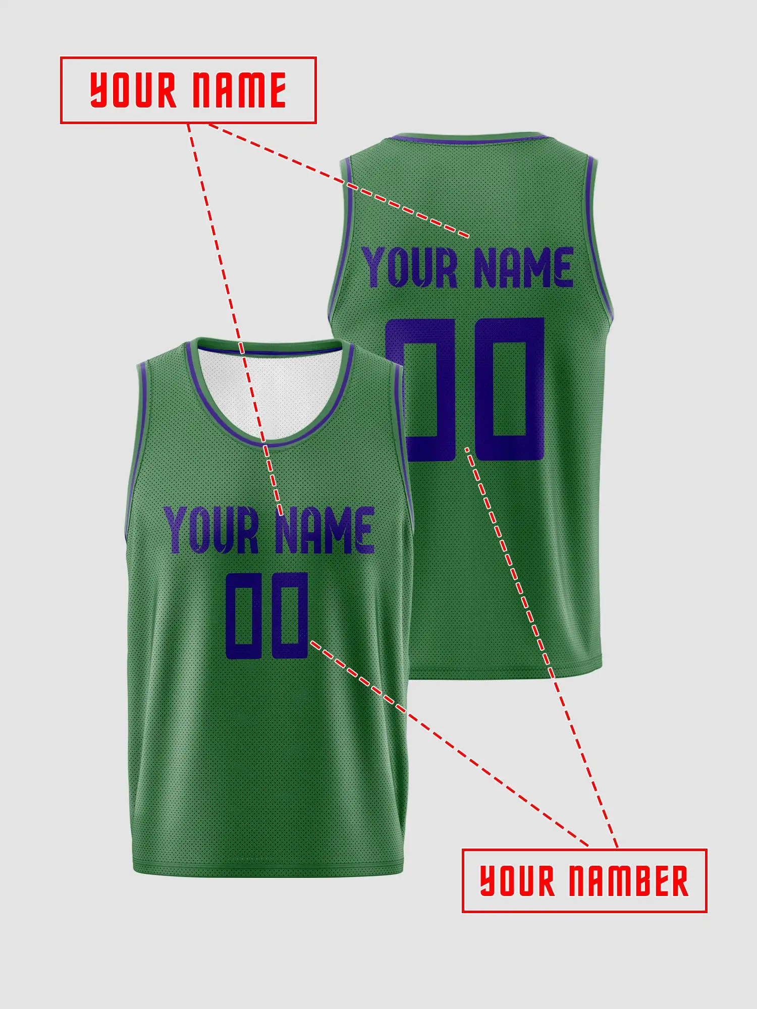 Green‑Purple Trim Custom Basketball Jersey Set, Breathable Quick‑Dry Uniform for Kids Adults, Print Name Number