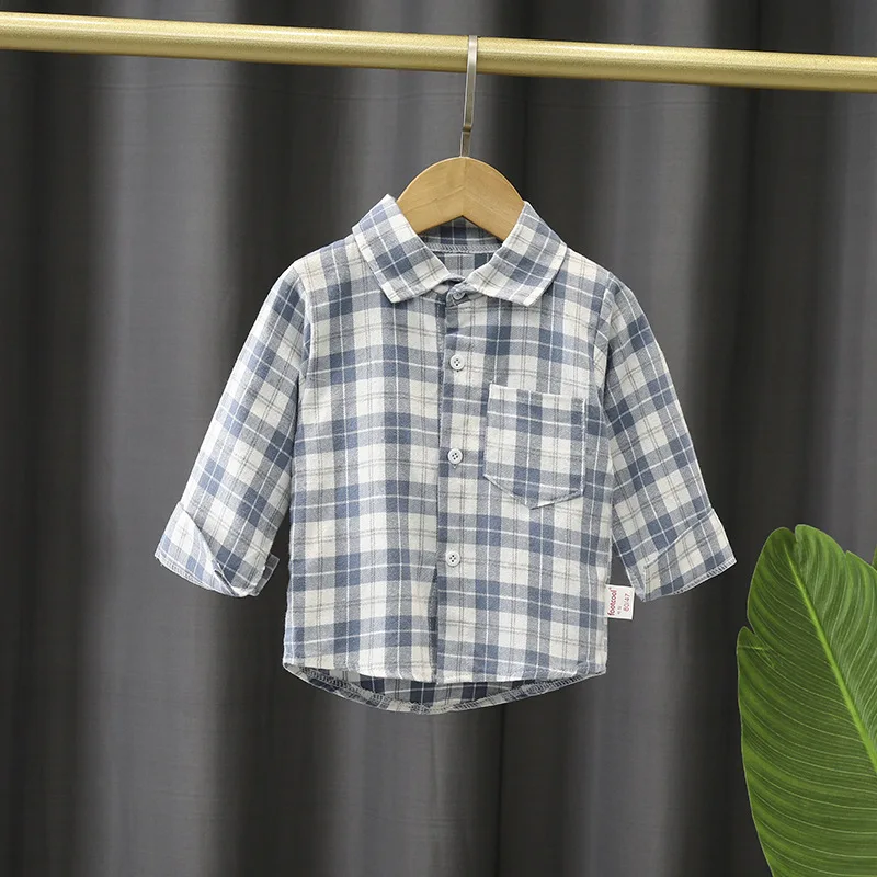 

IENENS Kids Boys Long Sleeve Plaid Shirt Tops Clothes Children Baby Cotton T-shirt Clothing Blouse Infant Shirts 1-5 Years