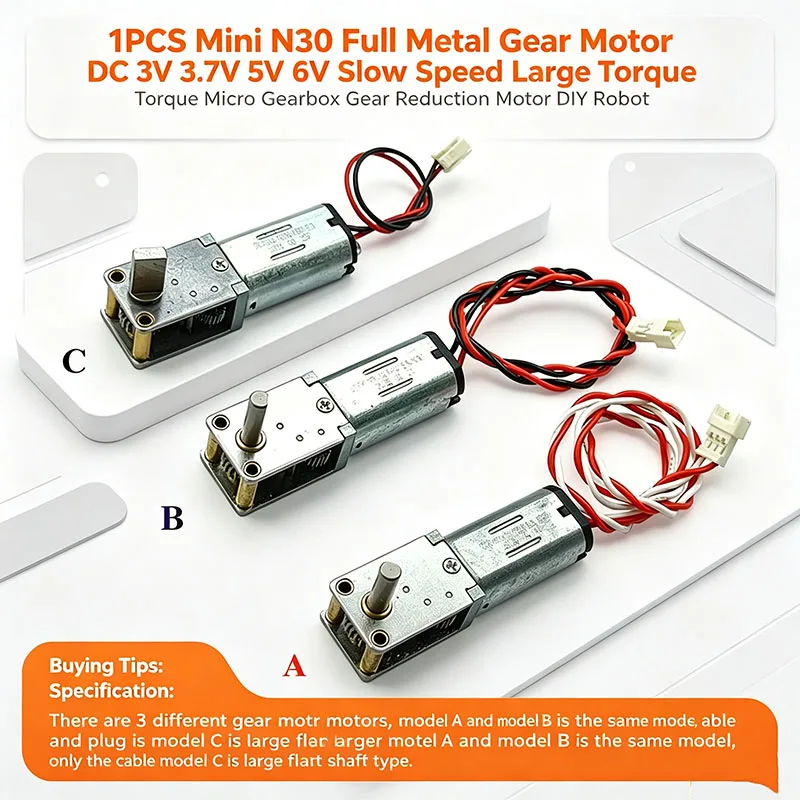 Mini N30 Full Metal Gear Motor 3V-6V Slow Speed High Torque Micro Gearbox Reduction Motor for DIY Robot
