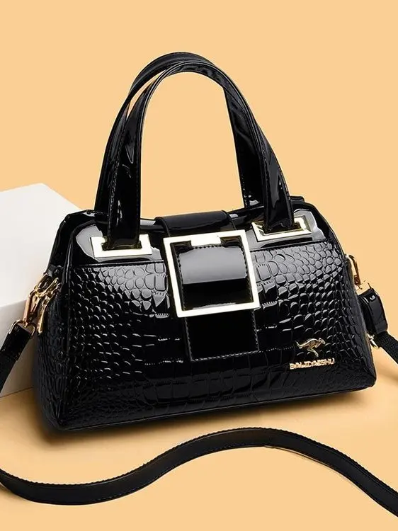 Soft Leather Shoulder Handbag Women's Crossbody Bag Alligator Pattern Boston Pillow Bag Multi-Layer Storage Compartments