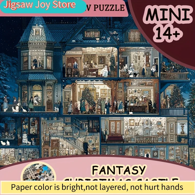 1 Box  Mini Paper Puzzles for Adults: "Fantasy Christmas Castle" for party Games & Activities, Perfect Birthday/Christmas/Hall