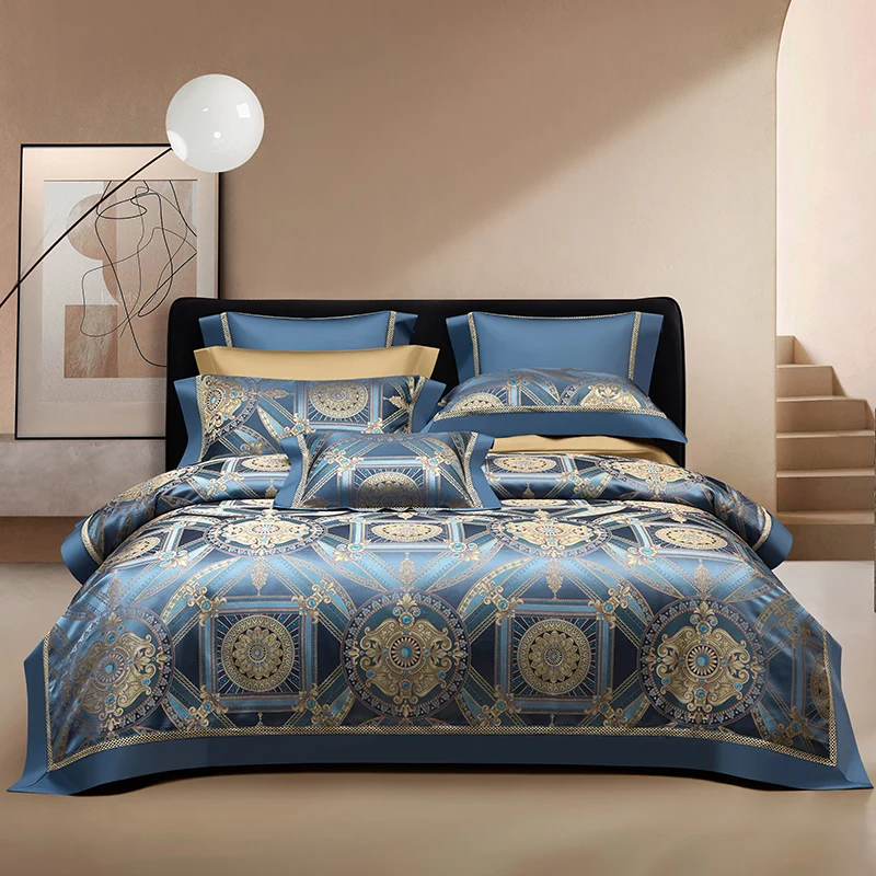 Brocade Jacquard Egyptian Cotton Luxury Bedding Set US Queen King Size Duvet Cover Bed Sheet/Fitted Sheet Pillowcases 4/7Pcs