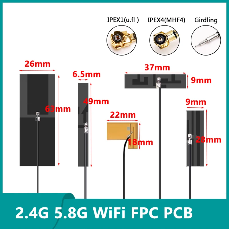 10PCS 2.4G Bluetooth wifi Flexible antenna 5G 5.8G dual-band FPC built-in antenna UFL ipex 3rd generation 4th generation M2