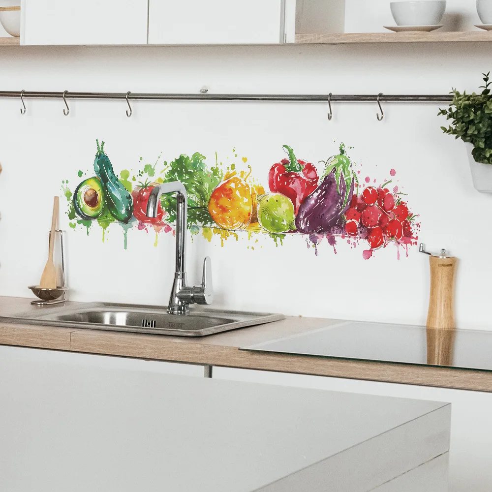 Gekleurde fruit groenten muursticker keuken kamer achtergrond decor behang restaurant woondecoratie zelfklevende stickers