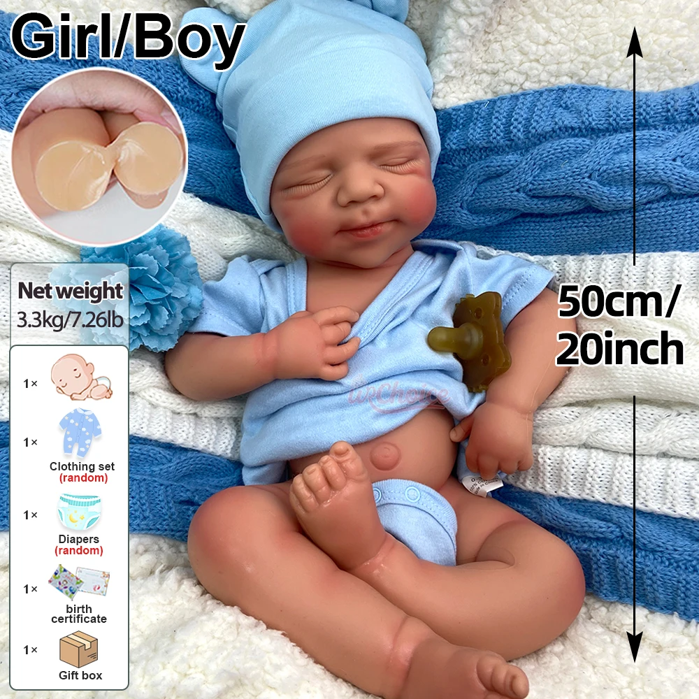 20-calowa lalka Reborn do spania, Pascale, w całości wykonana z silikonu, obciążona, miękka, noworodek dziewczynka/chłopiec dla artystów z widoczną teksturą skóry.