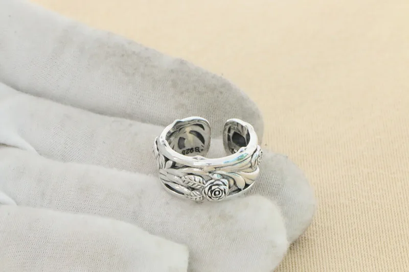 Sterling silver European and American fashion trendsetter rose ring index finger personalized men and women British style jewelr