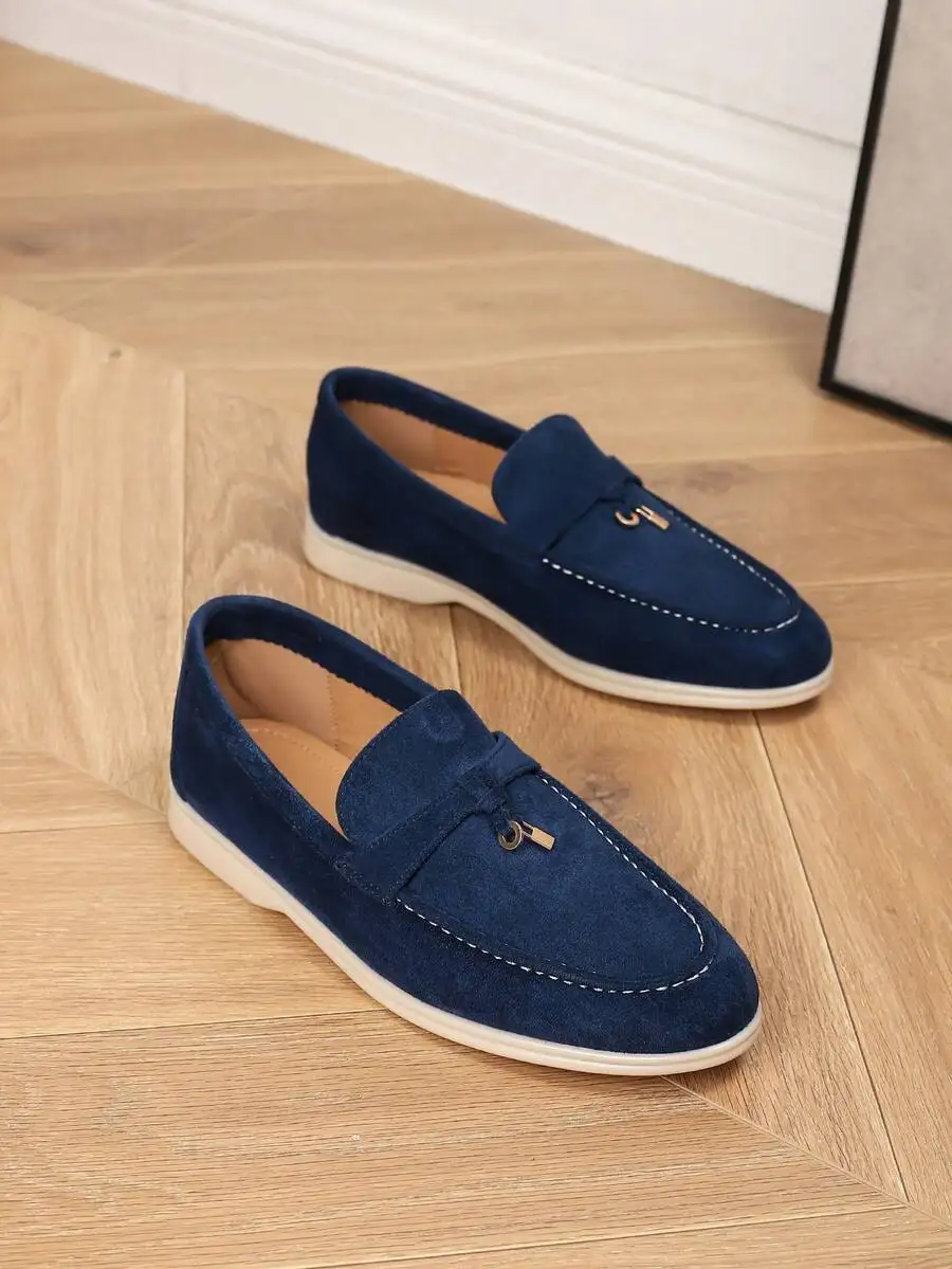 

Men's round toe moccasin loafers, British style slip-on casual business shoes, handmade soft flat sole in sizes 43-46