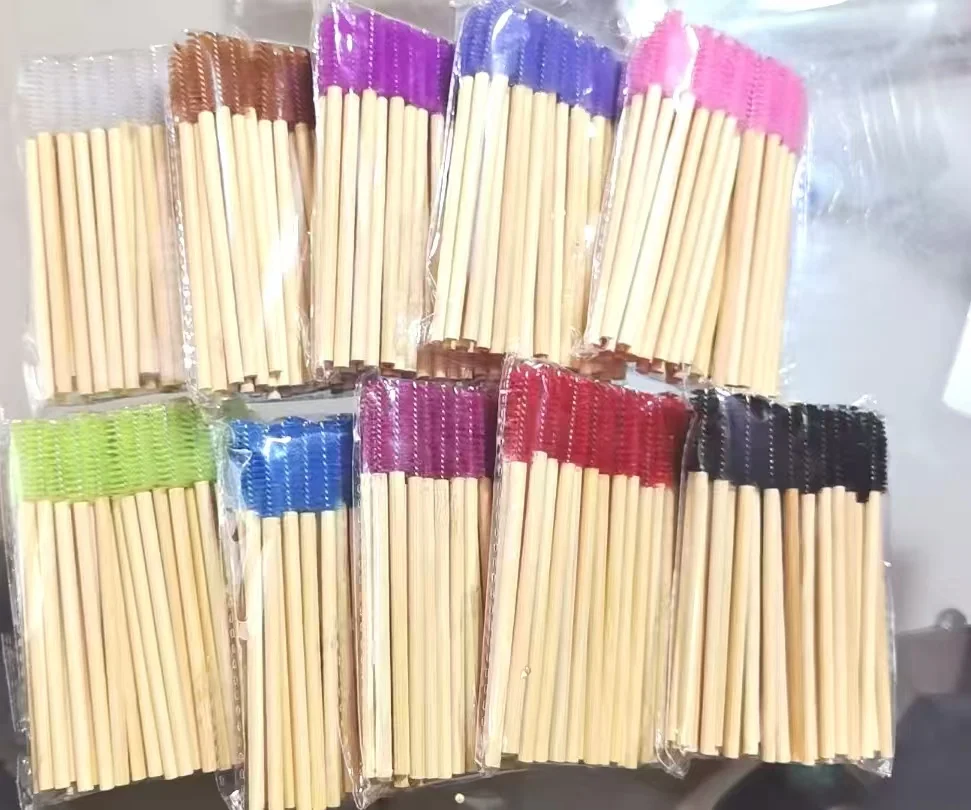 50Pcs Bamboo Handle Eyelash Brush Makeup Brush Eyelash Extension Mascara Wands Applicators Eye Lash Curling Comb Makeup Tools ﻿
