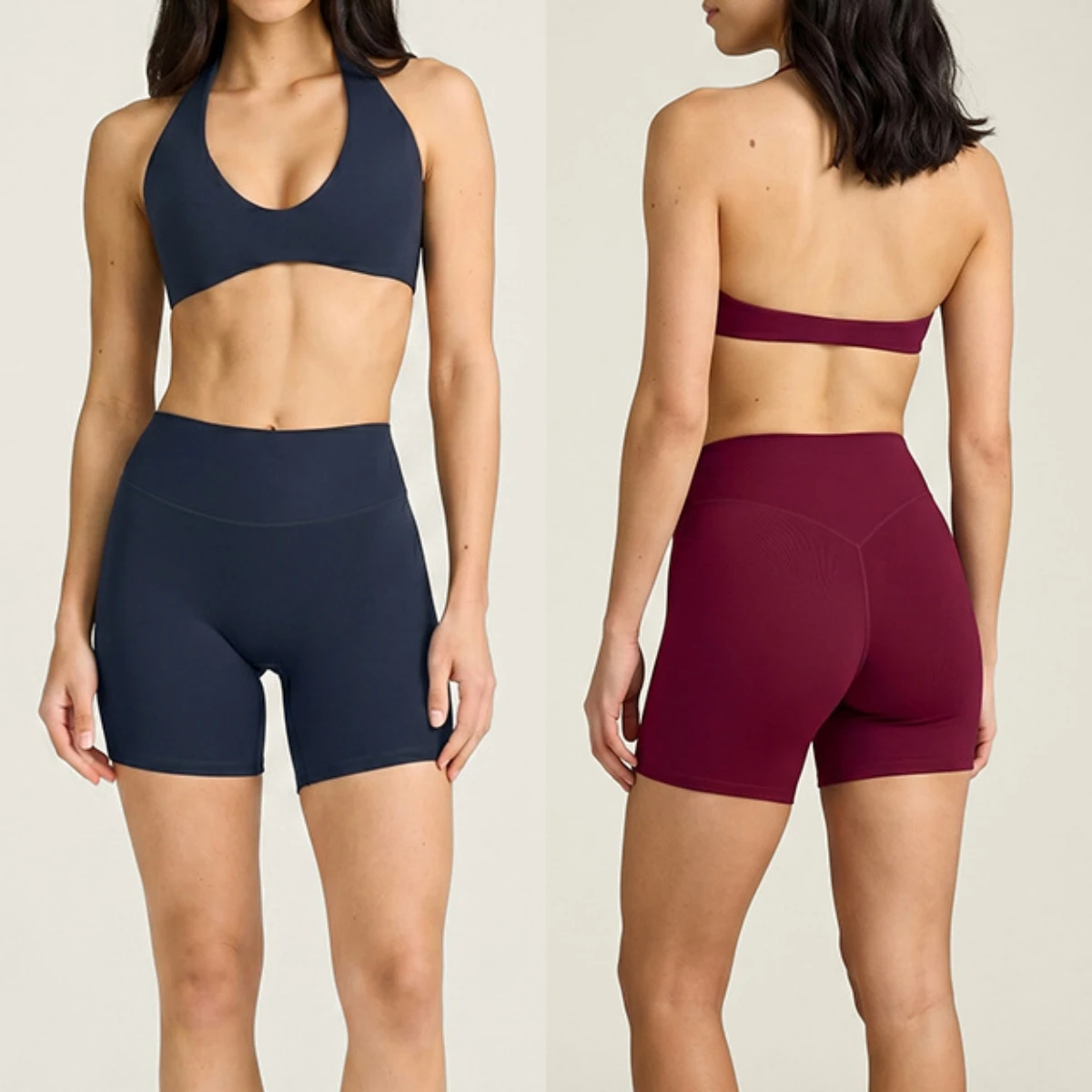 Women 2 Piece Yoga Set Halter Neck Backless Sports Bra High Waist Scrunch Butt Shorts Workout Gym Fitness Running Pilates Outfit
