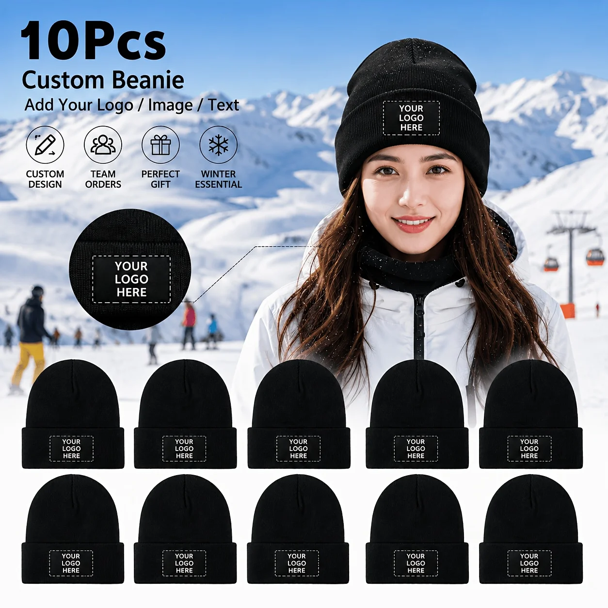 Customizable 10-Piece Knit Hat Set—Personalize with Logos, images, or Text. Available in a Variety of Colors; an Ideal Winter