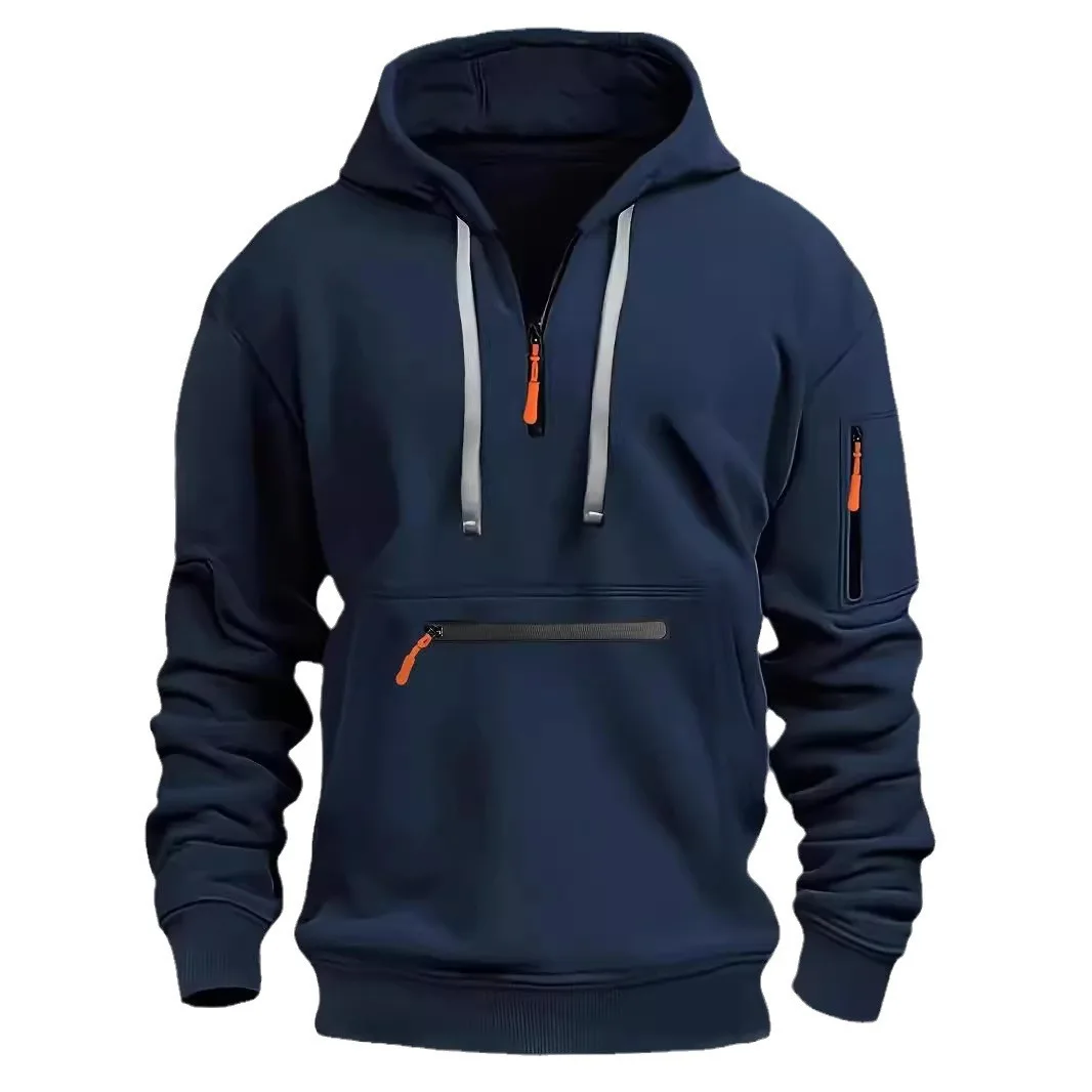Waterdichte rits Multi-ket herensweater met capuchon, losse pasvorm, Fce gevoerd, lange Sve herfst-winter casual hoodie