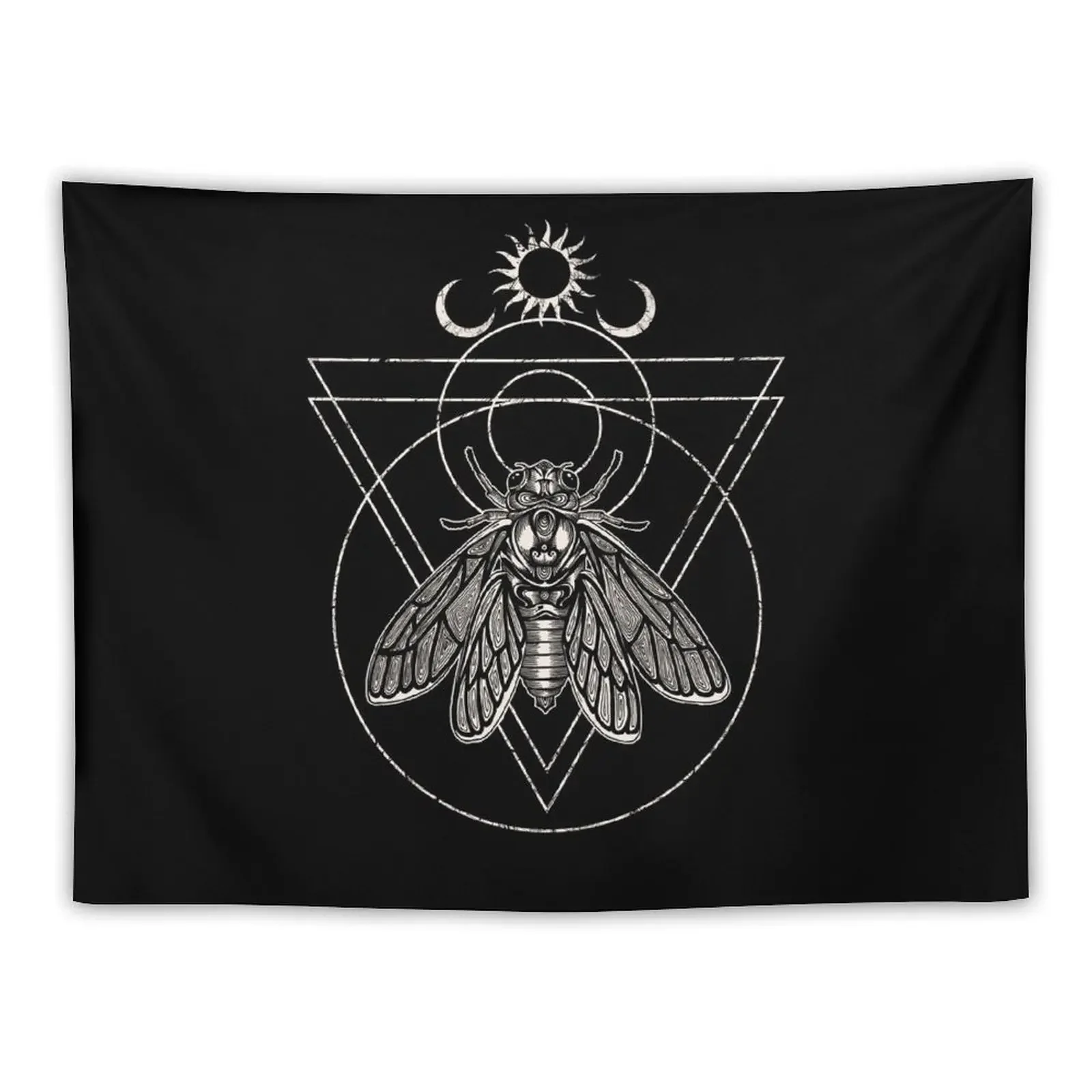 Occult Cicada Brood X Sacred Geometry Ink Illustration Tapestry Decorative Wall Cute Room Things Tapestry