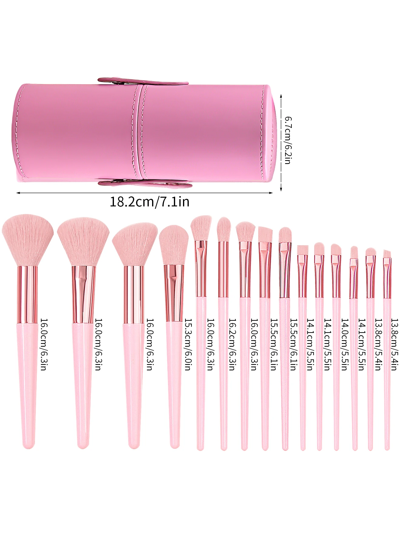 สีชมพู 15 ชิ้นชุดแปรงแต่งหน้าระดับไฮเอนด์นุ่มและปุยชุดแปรงแต่งหน้ามืออาชีพพร้อมถังเก็บกันน้ําสําหรับเดินทาง