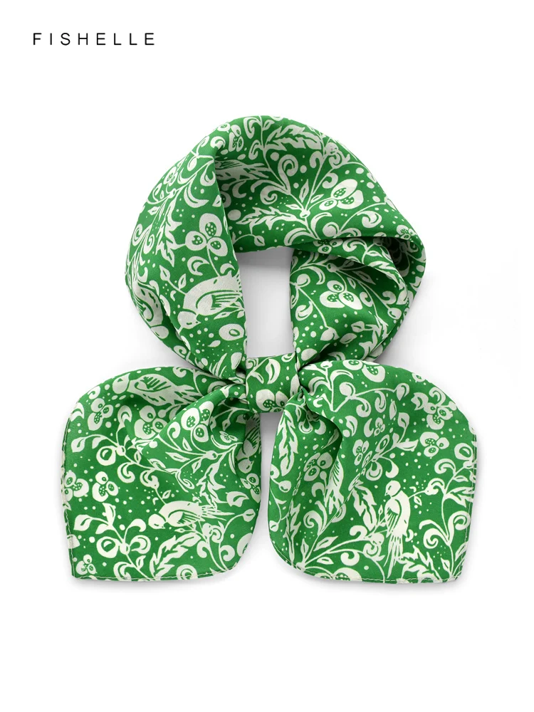 

New green birds 100% silk scarf crepe de chine small scarves lady shawl luxury gift headband wrap tie hijab kerchief