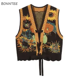 Maglione stile Folk Vintage gilet donna minoranza nuova estetica vestiti reversibili lavorati a maglia Designer elegante moda Casual Chic