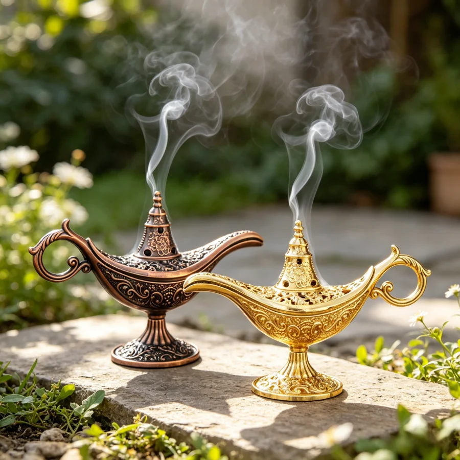 Aladdin's Magic Lamp Zinc Alloy Incense Burner - Hollow Metal Aromatherapy/Tesla Candle Holder, Exquisite Mythical Creature Design, No Electricity Required, Christmas Halloween New Year Holiday Home Decoration