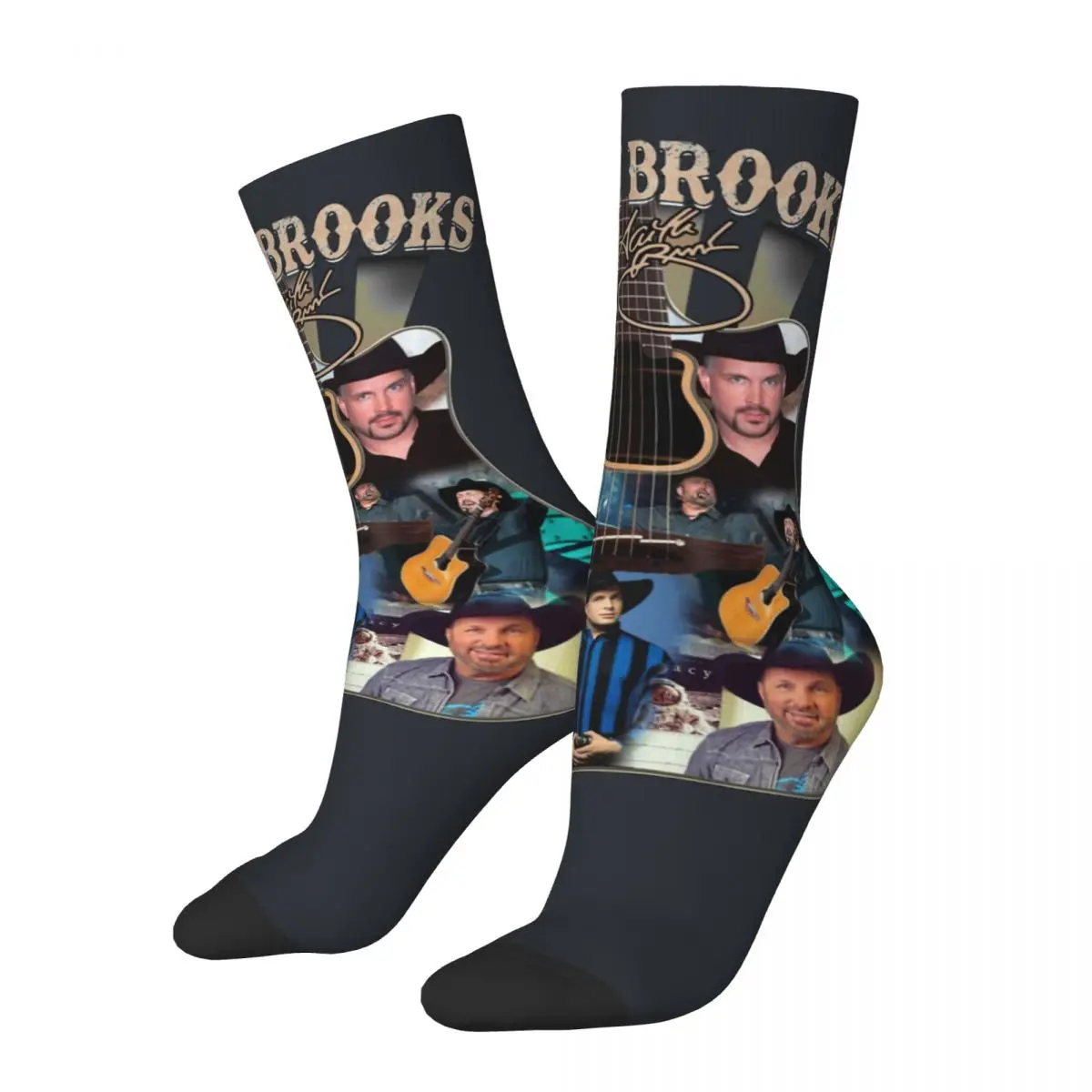 Funny compression Garth BROOKS Guitar Signature Sweat Sock for Men Harajuku garth brooks Seamless Pattern Printed Crew Sock Gift