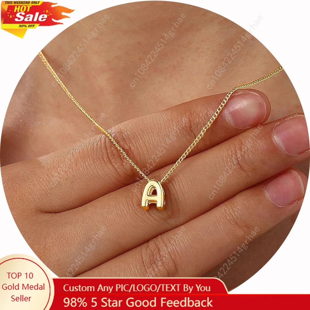 

Cute English Letter Initial Necklace 18K Gold Plated Necklace Puffy Bubble Letter Necklace for Women