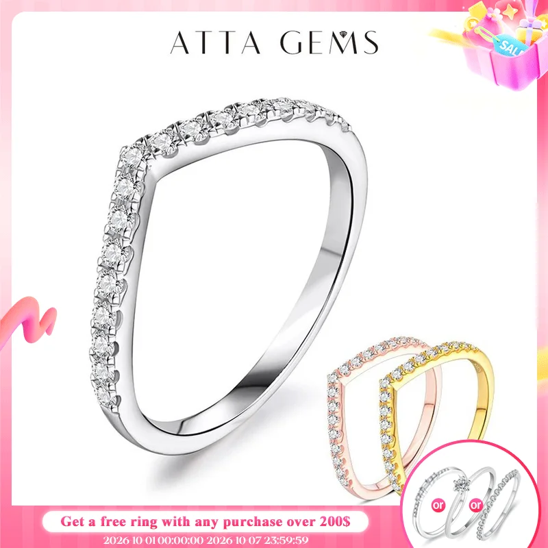 ATTAGEMS Moissanite Diamond Rings Jewelry Women Engagement Ring 925 Sterling Silver Jewelry Wedding Moissanite Band Ring