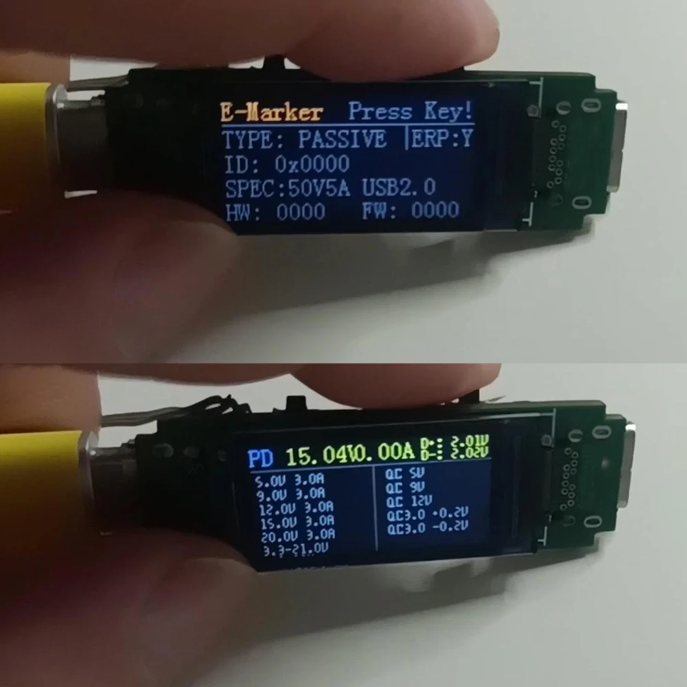 Imagem -02 - Bidirecional Tipo-c Usb Tester 5a Voltímetro Amperímetro Corrente de Tensão qc pd Decodificar Carga Rápida Carregamento da Bateria Emissor Temporizador Medidor
