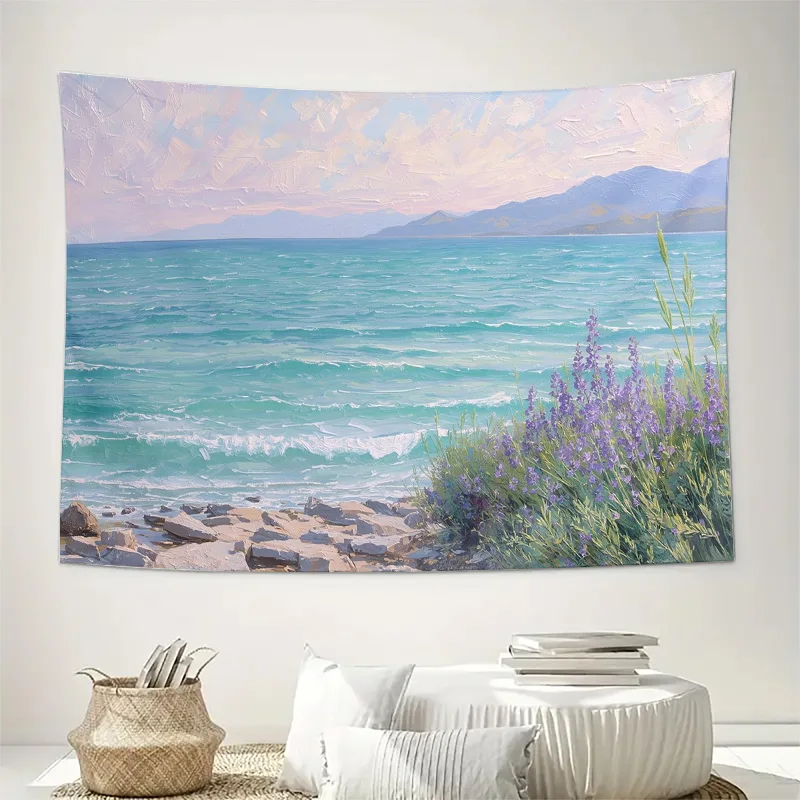 

Настенный гобелен с видом на закат над океаном и пляжем, машинная стирка, всесезонный, с принтом прибрежной природы, для дома, украсьте свое пространство