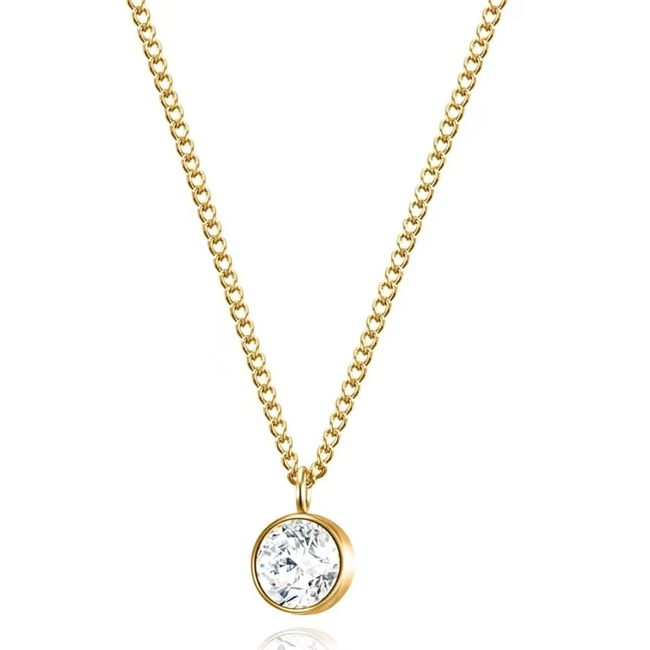 여성 스테인레스 스틸 5mm 지르콘 목걸이 라운드 패션 럭셔리 펜던트 틈새 디자인 쇄골 체인 쥬얼리 도매