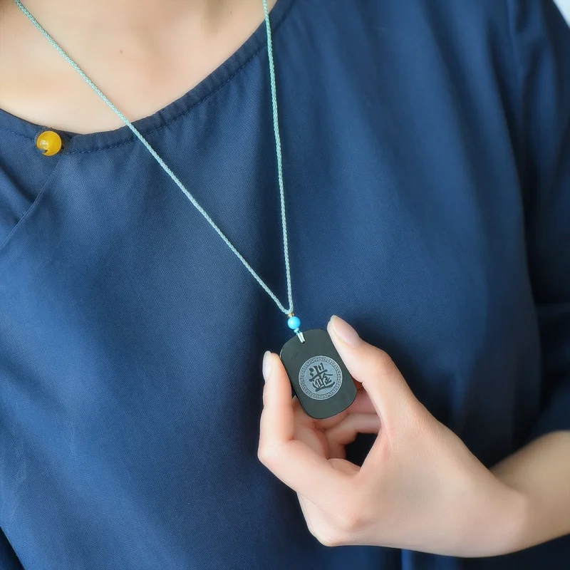 

Exquisite Hetian Gray Jade Tranquility And Peace Plate Pendant