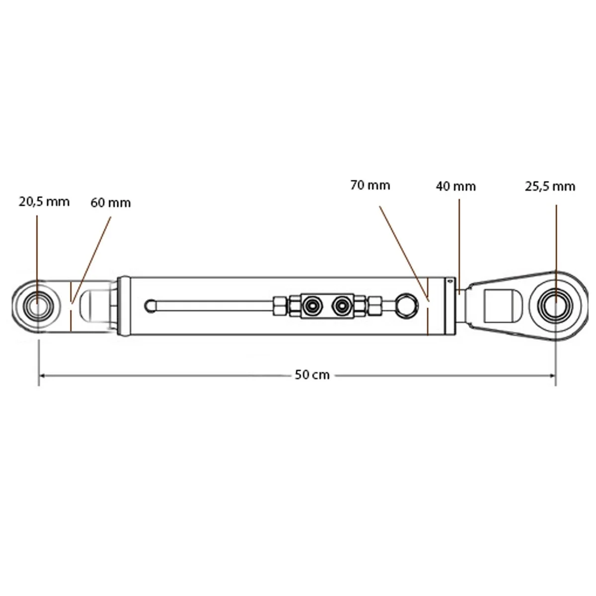 Tractor Hydraulic Top Link Assembly, Double Lock, With Hoses, Extra 40mm Piston Pin, 20-26mm Connection, 50cm Made In Turkey