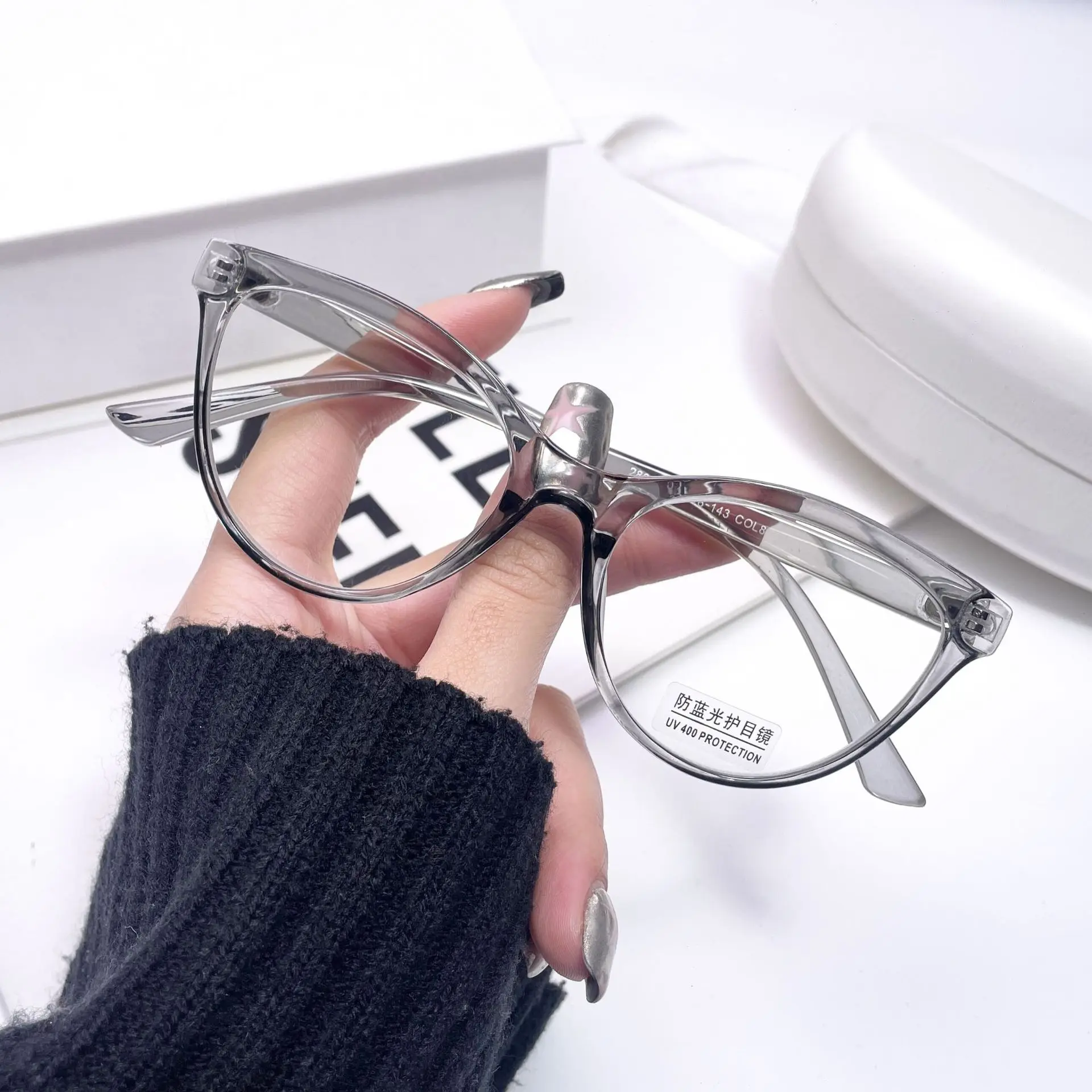 CCspace Neue Anti-Blaulicht-Brille Katzenaugen-Design Damen Transparente Brille Maßgefertigte Korrekturbrille 54547