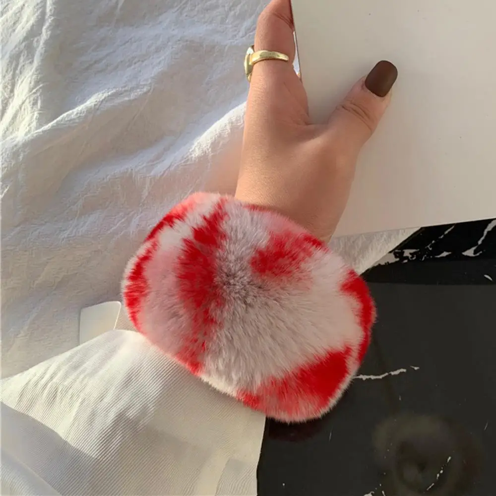 

Fluffy Fur Hair Rope Real Fur Cuffs Sleeves Real Rabbit Fur Cuffs Furry Wrist Warmer Plush Hair Ring Multi-functional Bracelet