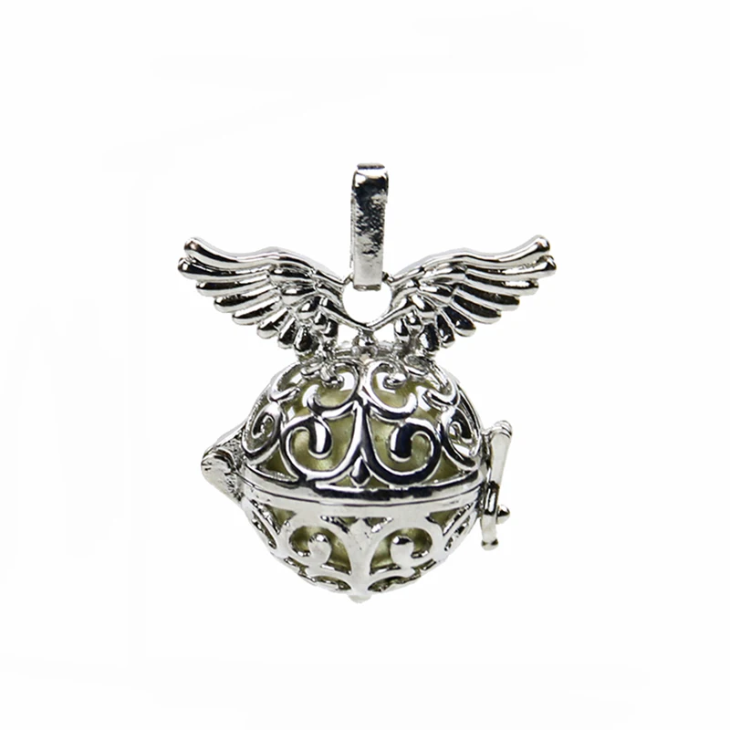 Angel Wing Caller Necklace Harmony Chime Ball Mexican Bola Locket Cage Charm Essential Oil Pendant Pregnant Bell Women Baby Gift